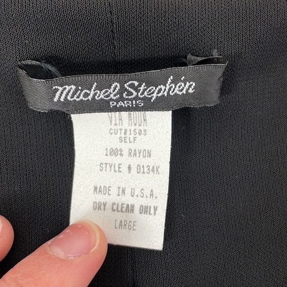 Michel Stephen Paris Dress Vintage Black V-neck Tie Front Large - Picture 15 of 15